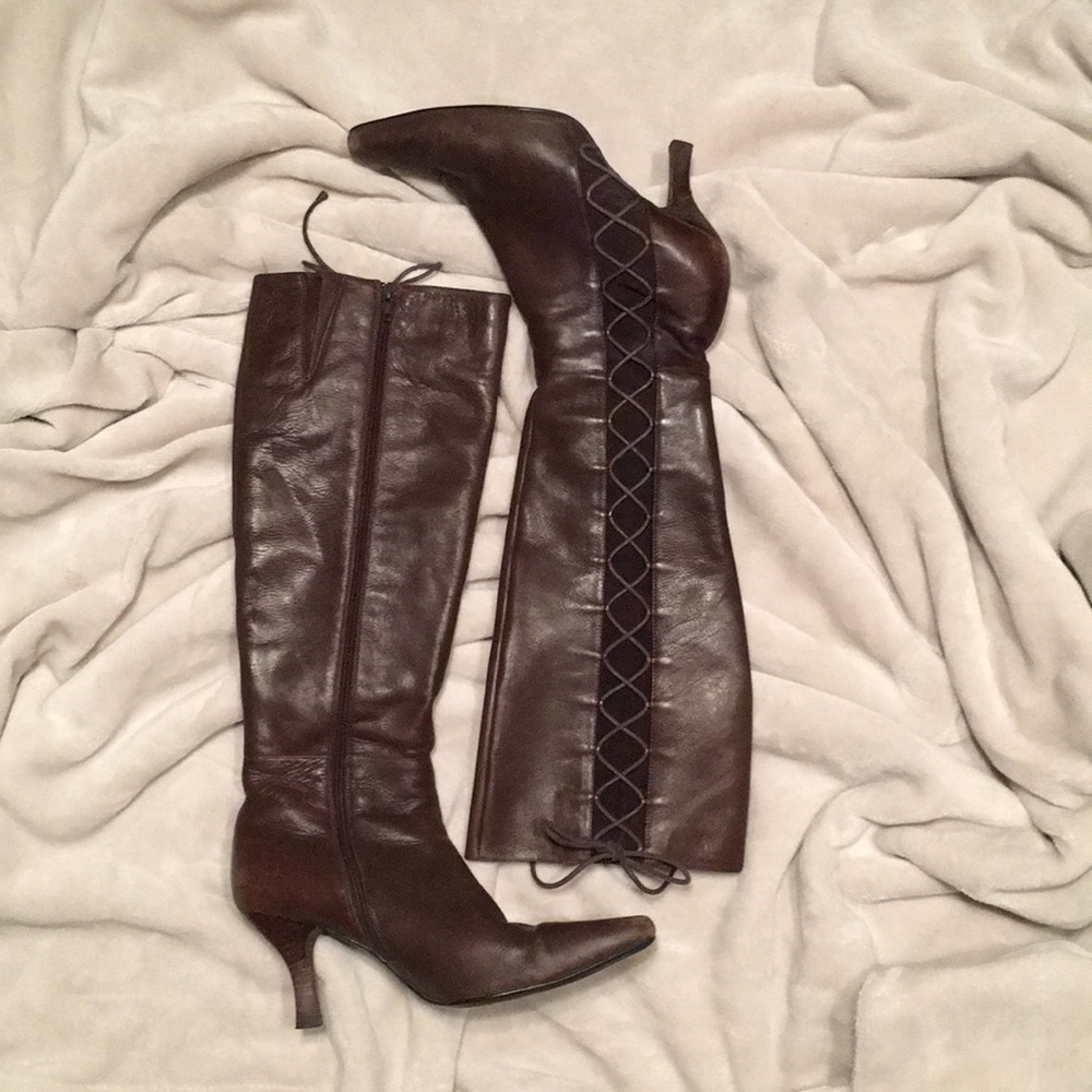 Brown leather boots